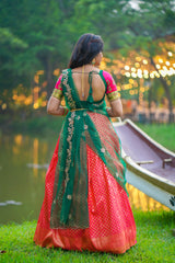 Pink & Green Embroidery Silk lehenga