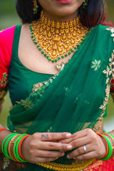 Pink & Green Embroidery Silk lehenga