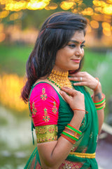 Pink & Green Embroidery Silk lehenga