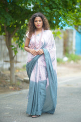 Pink and Grey mul cotton tie & dye saree