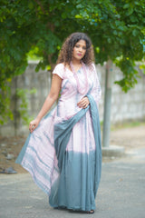 Pink and Grey mul cotton tie & dye saree