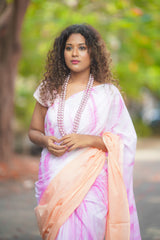 Pink and Orange mul cotton tie & dye saree