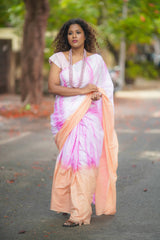 Pink and Orange mul cotton tie & dye saree