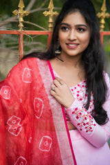 Pink embroidery santoon lehenga