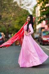 Pink embroidery santoon lehenga