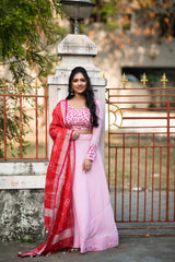 Pink embroidery santoon lehenga