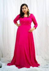 Pink georgette hand embroidered Anarkali