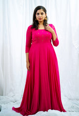 Pink georgette hand embroidered Anarkali