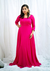 Pink georgette hand embroidered Anarkali