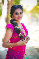 Pink Green Hand embroidered net lehenga