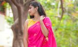 Pink mul cotton block printed saree