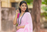 Pink mul cotton plain saree
