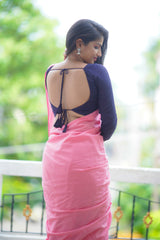 Pink mul cotton plain saree