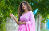 Pink mul cotton plain saree
