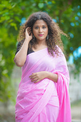 Pink mul cotton plain saree