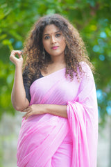 Pink mul cotton plain saree