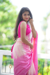 Pink mul cotton tie & dye saree