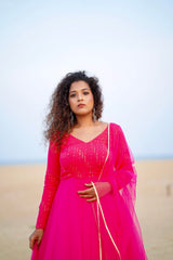 Pink net anarkali