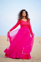 Pink net anarkali