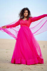 Pink net anarkali