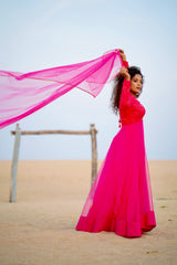 Pink net anarkali