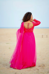 Pink net anarkali