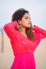 Pink net anarkali