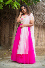 Pink pearl net lehenga