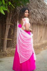 Pink pearl net lehenga