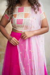 Pink pearl net lehenga