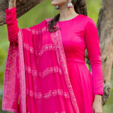 Pink plain Malai silk anarkali