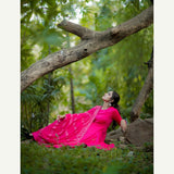 Pink plain Malai silk anarkali
