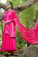 Pink plain Malai silk anarkali