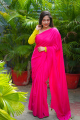 Pink plain mul cotton saree