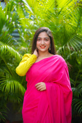 Pink plain mul cotton saree