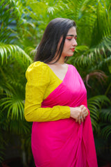 Pink plain mul cotton saree