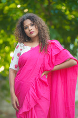 White Pink floral cotton Blouse