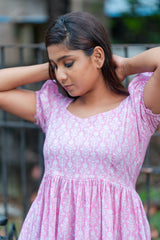 Pink puff sleeve Cotton dress (Top)