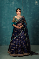 Peacock Blue Embroidery Banaras lehenga