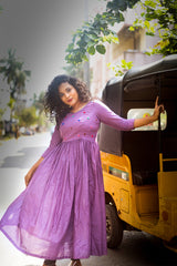 Purple Embroidery Mul cotton dress (Top)