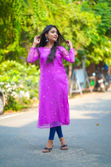Purple Embroidery Organza Salwar