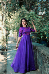 Purple Embroidery organza anarkali
