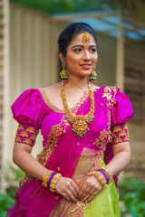 Purple Green Embroidery Silk lehenga