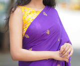 Purple mul cotton block printed saree
