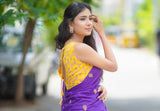 Purple mul cotton block printed saree