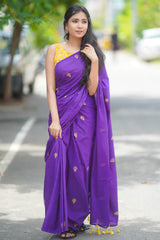 Purple mul cotton block printed saree