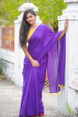 Purple mul cotton plain saree
