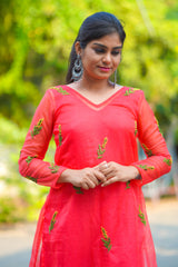 Red Embroidery Organza Salwar