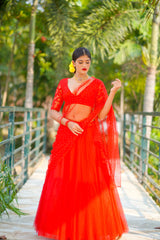 Red Net lehenga