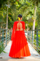 Red Net lehenga